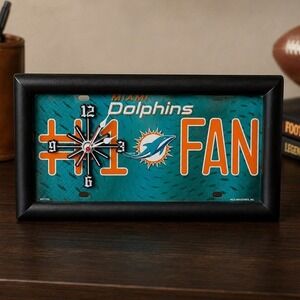 Miami Dolphins NFL License Plate Wall Clock Rico Industries MTF1102 Teal Orange
